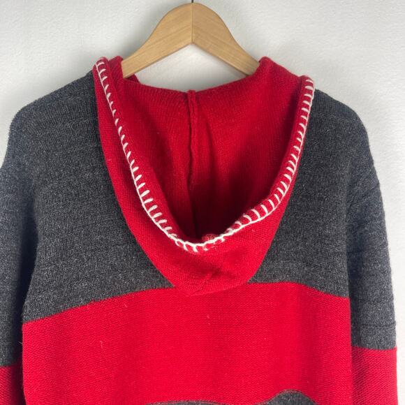 Vintage Obermeyer Wool Red Grey Striped 1/4 Zip Sweater Hoodie Apres Ski W Small - Picture 13 of 13